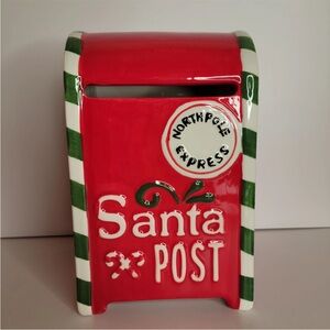 Santa Post Mailbox Northpole Express Candy Cane Red 9x6 Inches